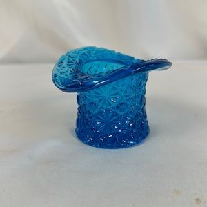Vtg Fenton Glass Aqua Blue Fancy Cut Glass Top Hat Toothpick/Votive/Matches